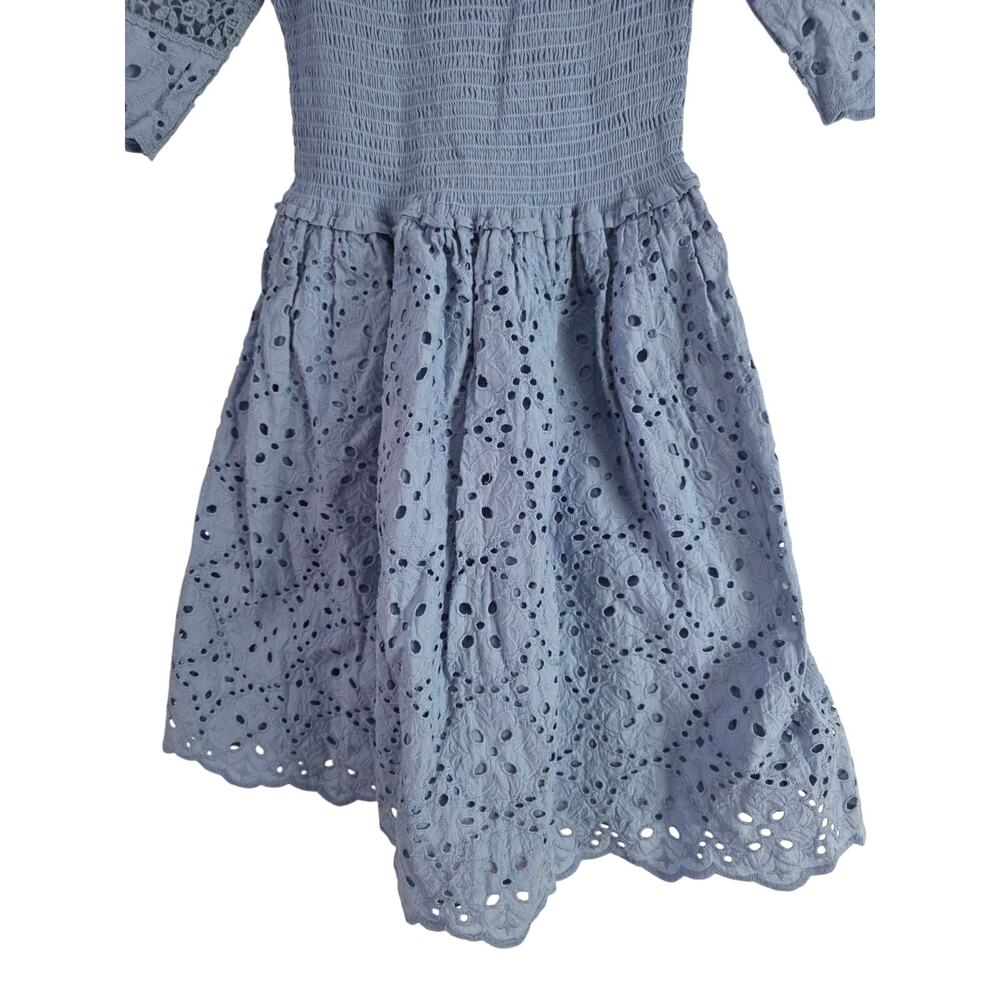 Betsey Johnson Eyelet Lace Mini Dress M Womens Blue Coquette Cottage Core V Neck - Picture 3 of 6
